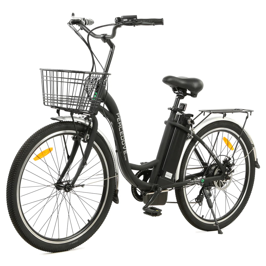 ECOTRIC BIKES 26" Black Peacedove Electric City Bike with Basket and Rear Rack