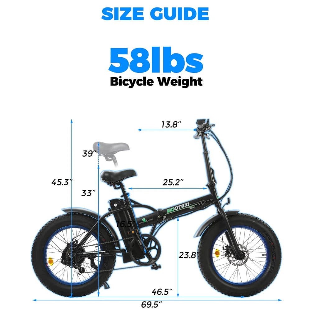 ECOTRIC BIKES 48V Fat Tire Portable and Folding Electric Bike with LCD display-Black and Blue -Long Battery Life