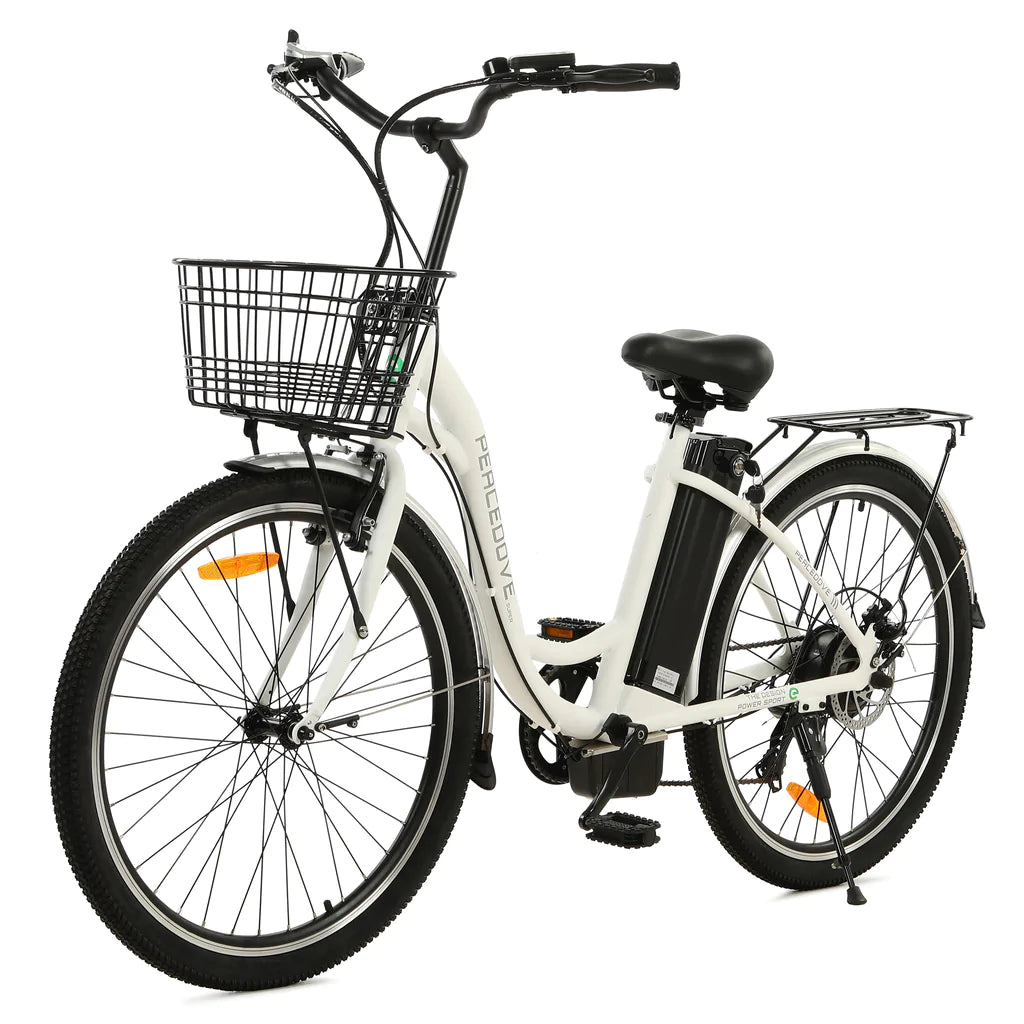 ECOTRIC BIKES Ecotric 26inch White Peacedove Electric City Bike with Basket and Rear Rack