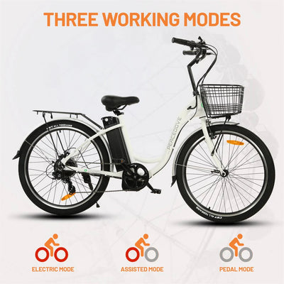 ECOTRIC BIKES Ecotric 26inch White Peacedove Electric City Bike with Basket and Rear Rack